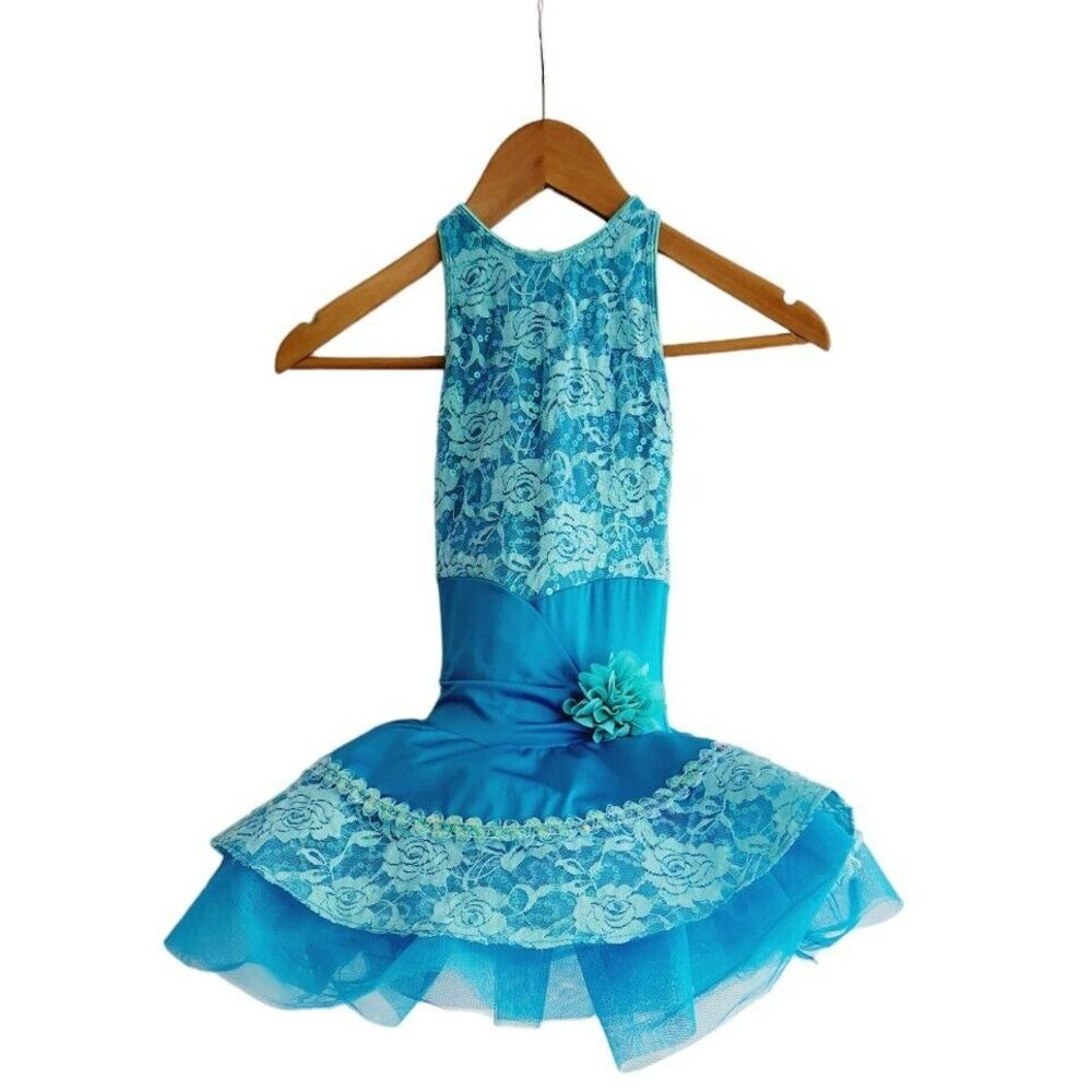 Revolution Dancewear Peacock Blue Sequin Lace‎ Lyrical Dance Costume MC RC22631